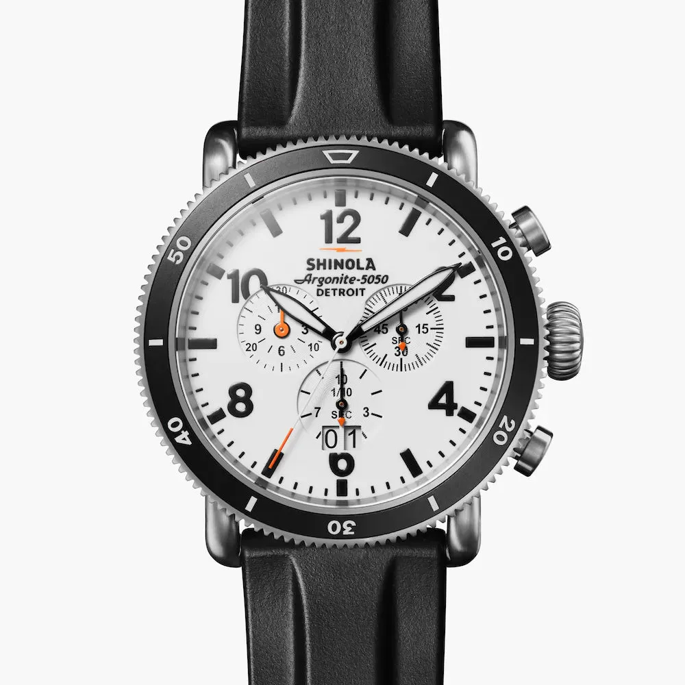 Shinola, The Runwell Sport Chrono 48mm White Hurricane Dial SS Bracelet