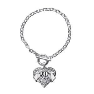 Silver 2017 Pave Heart Charm Toggle Bracelet