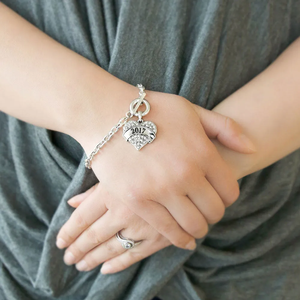 Silver 2017 Pave Heart Charm Toggle Bracelet