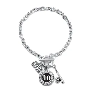 Silver Baseball Bat - Sports Number 40 Circle Charm Toggle Bracelet