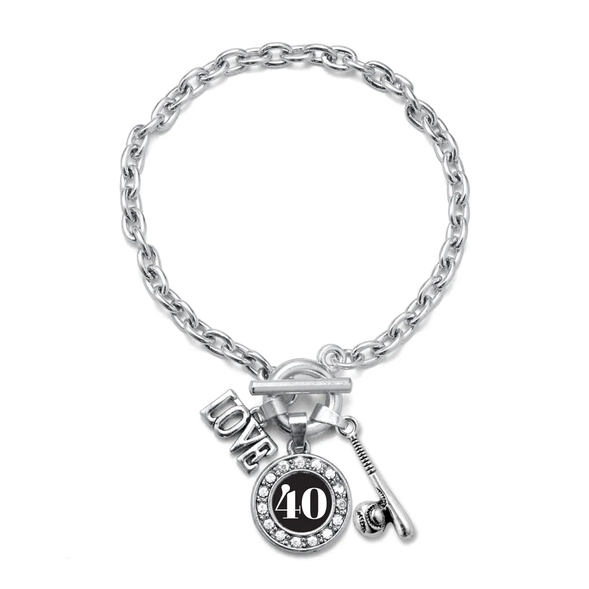 Silver Baseball Bat - Sports Number 40 Circle Charm Toggle Bracelet
