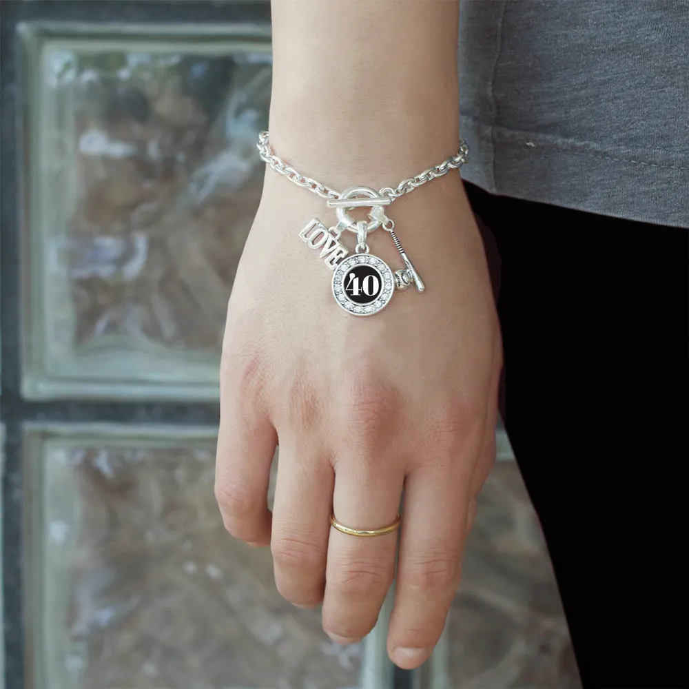 Silver Baseball Bat - Sports Number 40 Circle Charm Toggle Bracelet