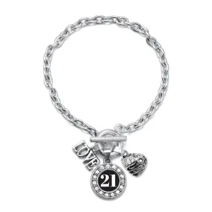 Silver Baseball Glove - Sports Number 21 Circle Charm Toggle Bracelet