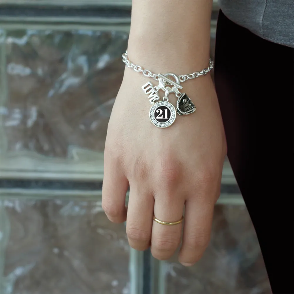 Silver Baseball Glove - Sports Number 21 Circle Charm Toggle Bracelet