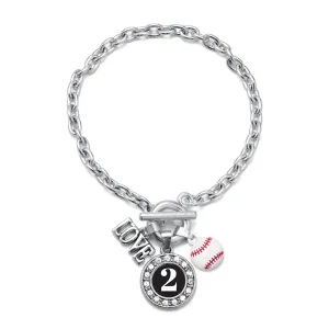 Silver Baseball - Sports Number 2 Circle Charm Toggle Bracelet