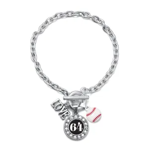 Silver Baseball - Sports Number 64 Circle Charm Toggle Bracelet