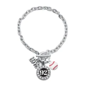Silver Baseball - Sports Number 92 Circle Charm Toggle Bracelet