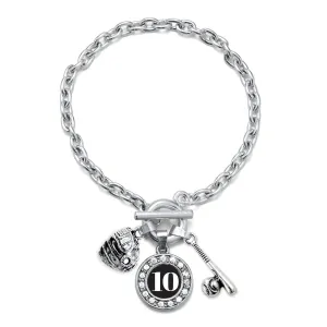 Silver Baseball/Softball - Sports Number 10 Circle Charm Toggle Bracelet