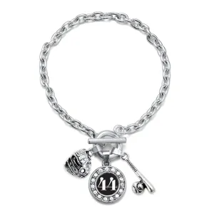 Silver Baseball/Softball - Sports Number 44 Circle Charm Toggle Bracelet