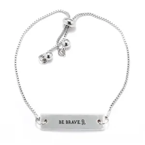 Silver Be Brave Ribbon Adjustable Bar Bracelet