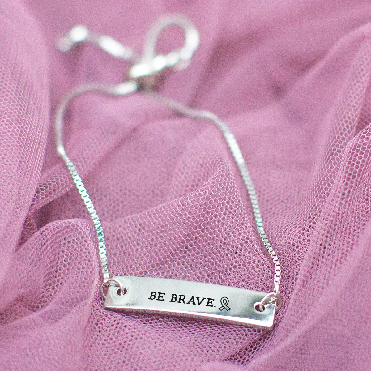 Silver Be Brave Ribbon Adjustable Bar Bracelet