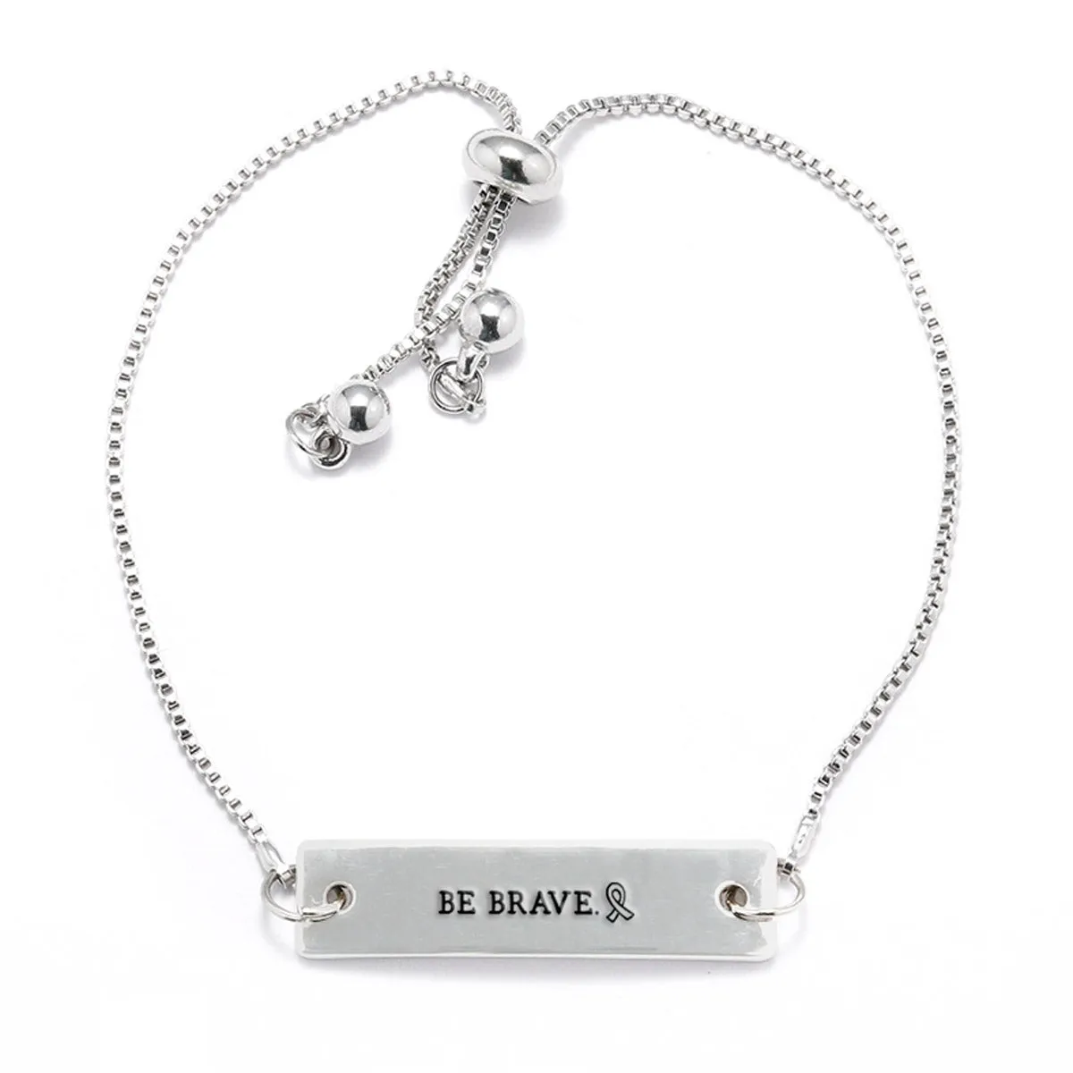 Silver Be Brave Ribbon Adjustable Bar Bracelet