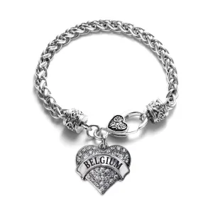 Silver Belgium Pave Heart Charm Braided Bracelet