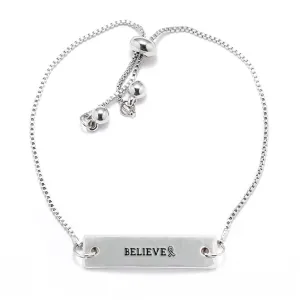 Silver Believe Ribbon Adjustable Bar Bracelet