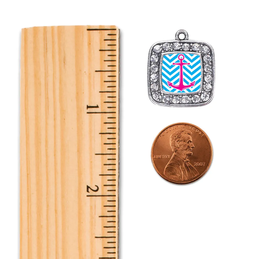 Silver Blue Chevron Pink Anchor Square Charm Braided Bracelet