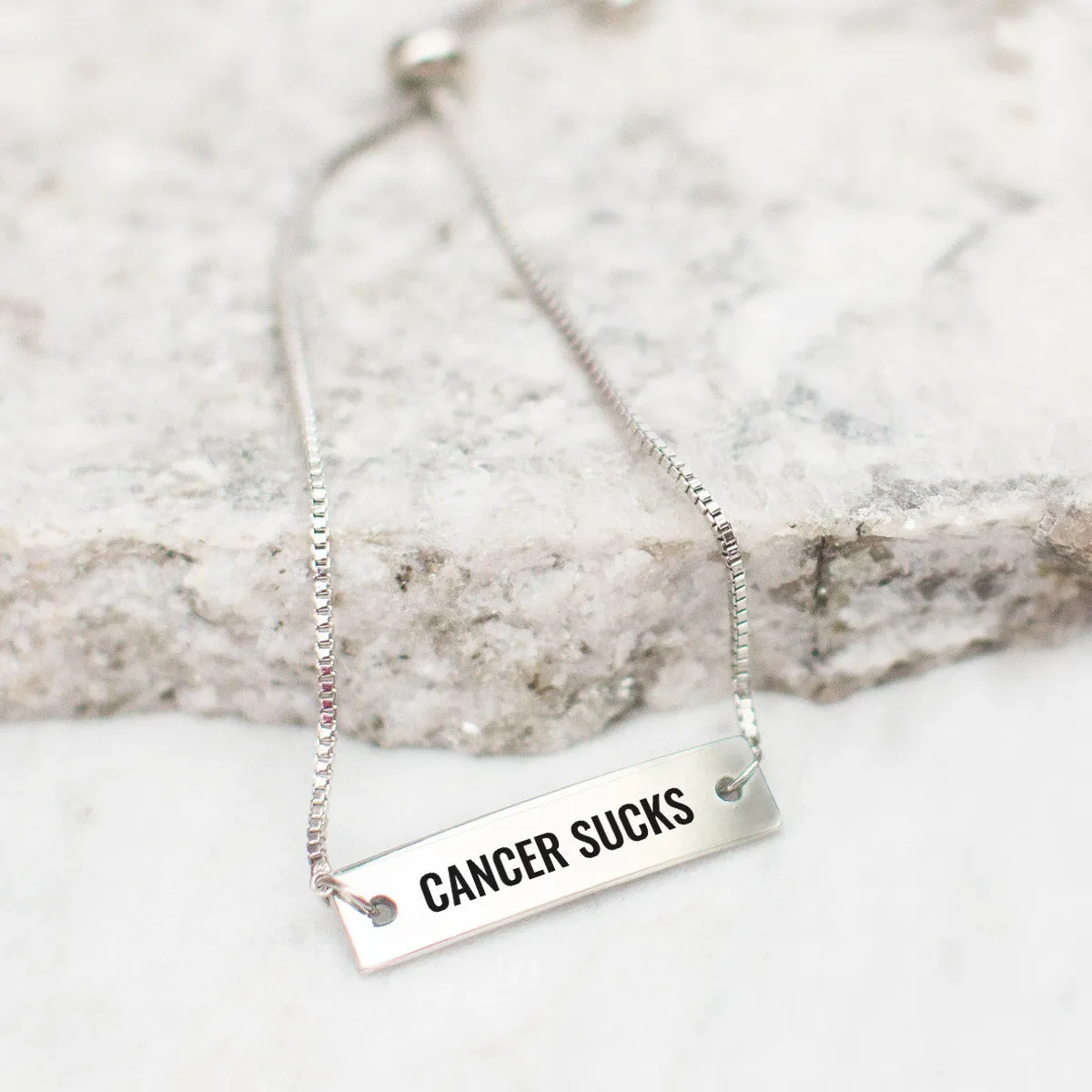 Silver Cancer Sucks Adjustable Bar Bracelet