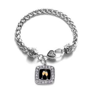 Silver Champagne Cheers Square Charm Braided Bracelet
