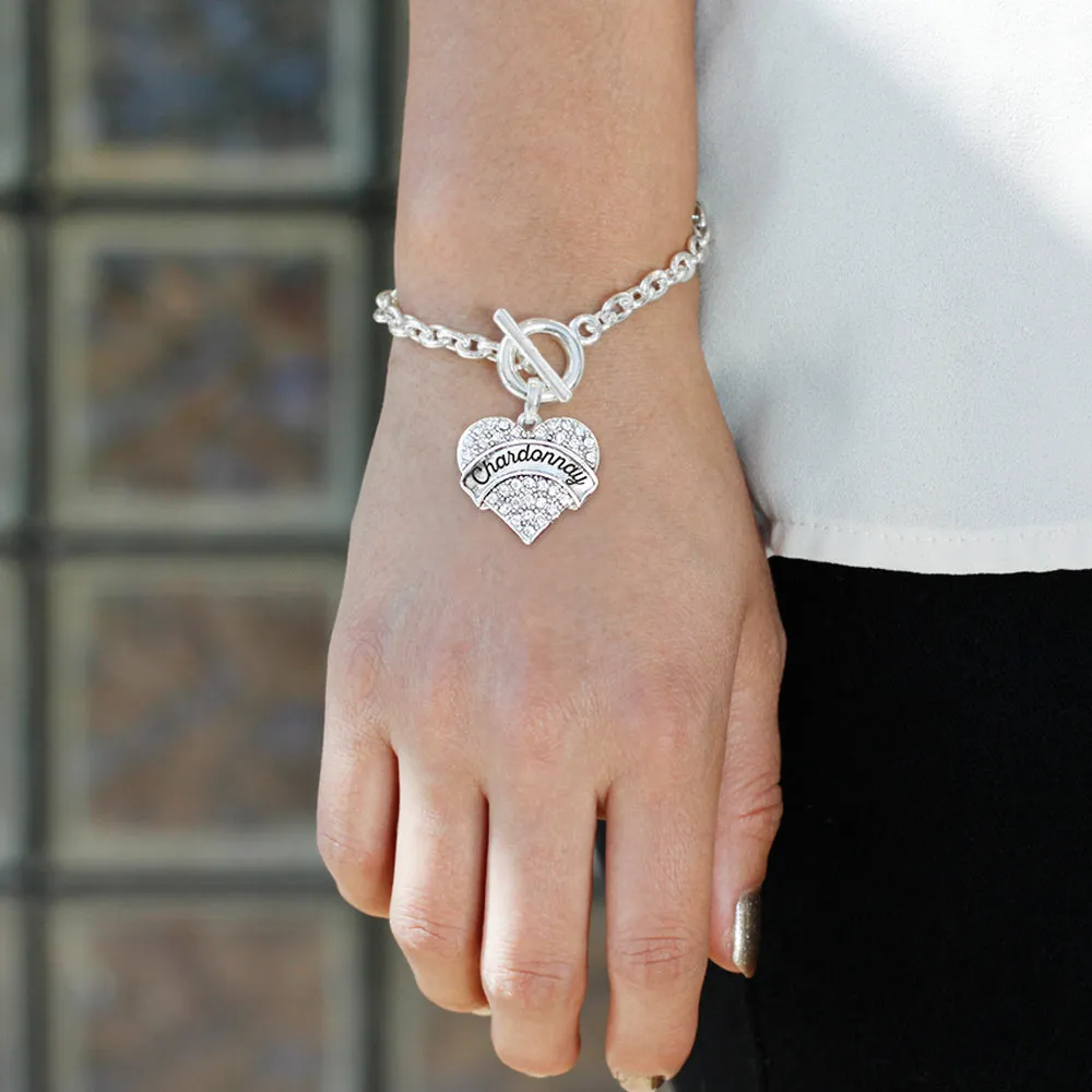 Silver Chardonnay Pave Heart Charm Toggle Bracelet