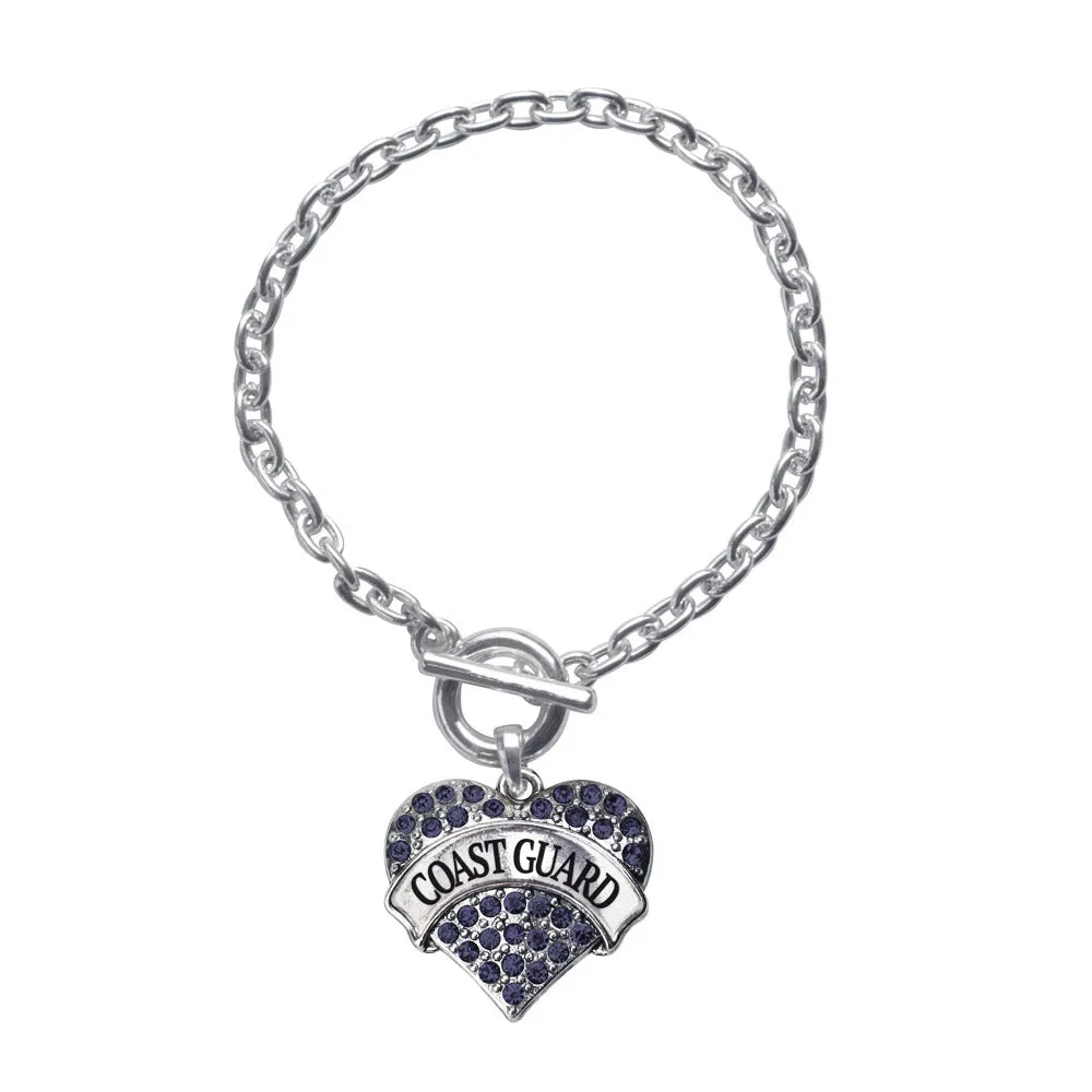 Silver Coast Guard Blue Pave Heart Charm Toggle Bracelet