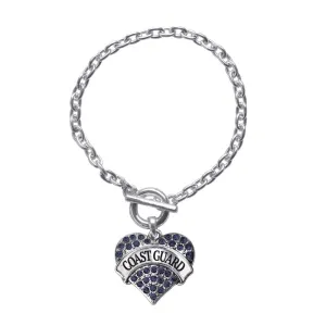 Silver Coast Guard Blue Pave Heart Charm Toggle Bracelet
