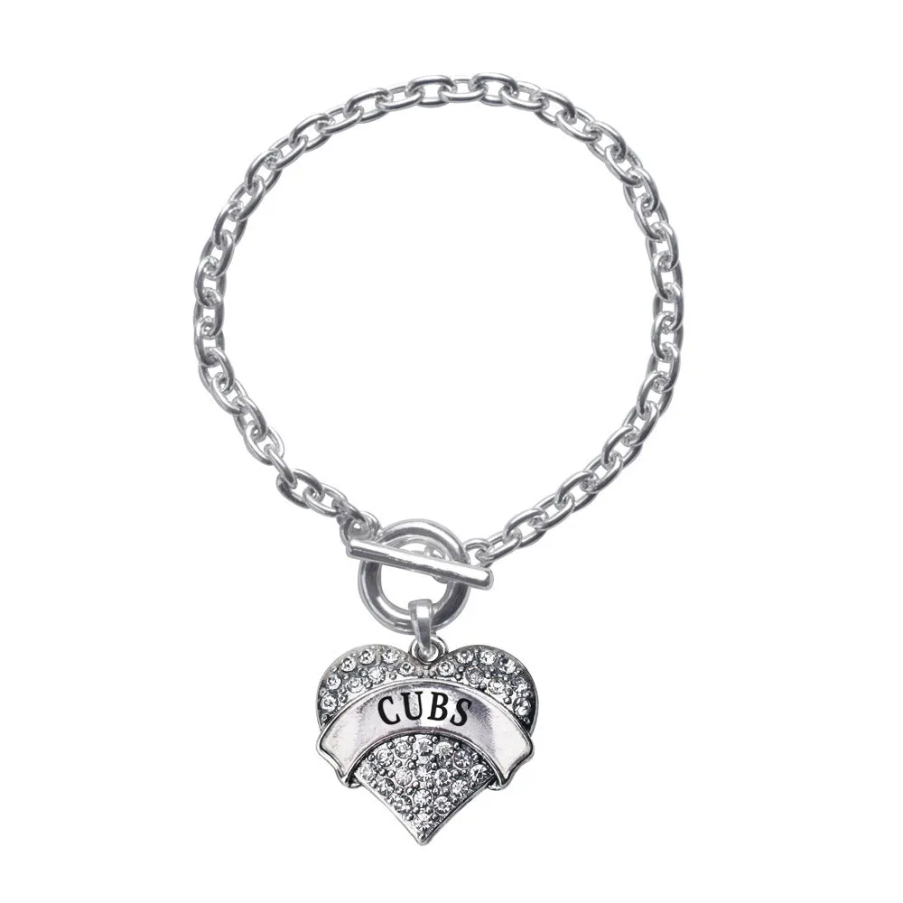 Silver Cubs Pave Heart Charm Toggle Bracelet