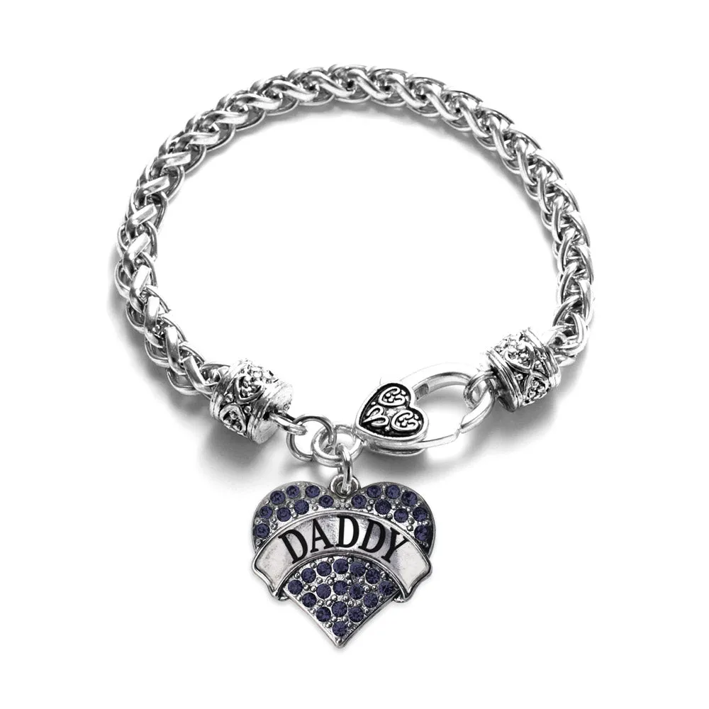 Silver Daddy Navy Blue Blue Pave Heart Charm Braided Bracelet