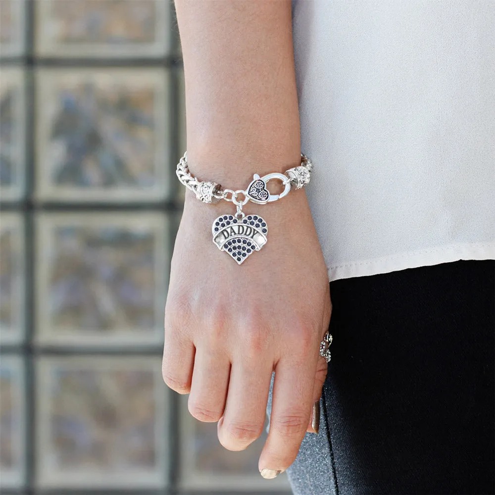 Silver Daddy Navy Blue Blue Pave Heart Charm Braided Bracelet