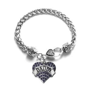 Silver Daddy Navy Blue Blue Pave Heart Charm Braided Bracelet