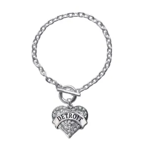 Silver Detroit Pave Heart Charm Toggle Bracelet