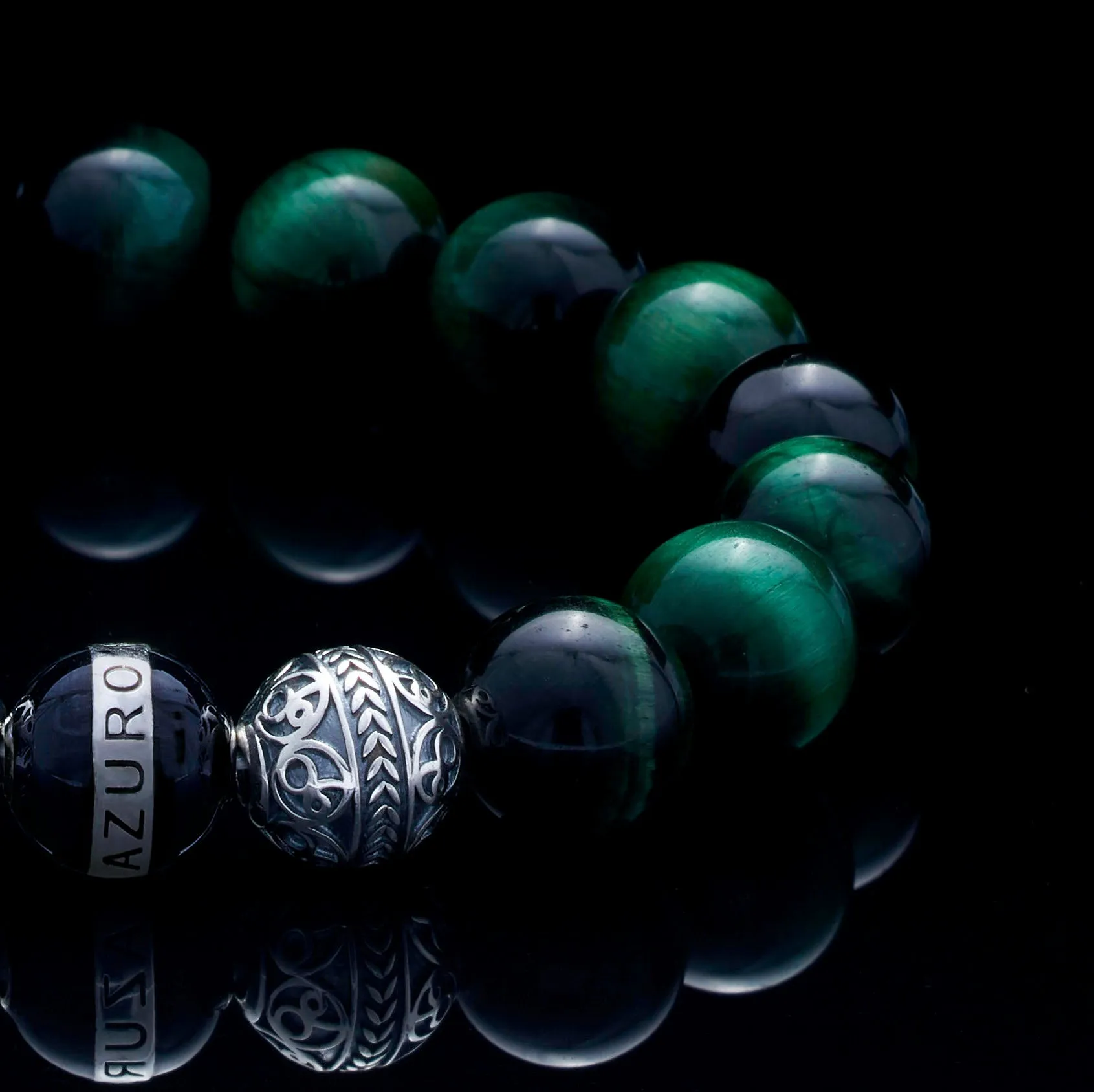 SILVER ENAMEL GREEN TIGER EYE BRACELET
