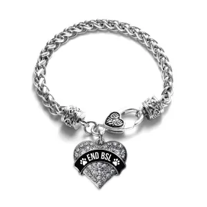 Silver END BSL Pave Heart Charm Braided Bracelet