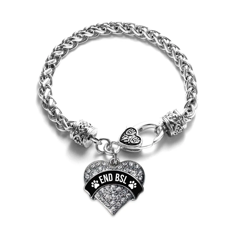 Silver END BSL Pave Heart Charm Braided Bracelet