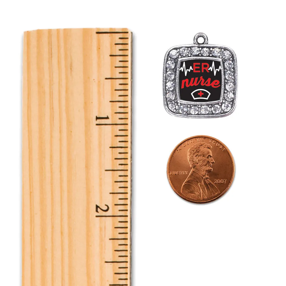 Silver ER Nurse Square Charm Toggle Bracelet