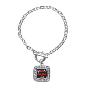 Silver ER Nurse Square Charm Toggle Bracelet