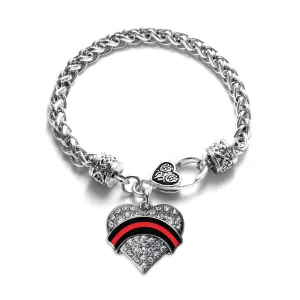 Silver Fire Department Support Pave Heart Charm Braided Bracelet