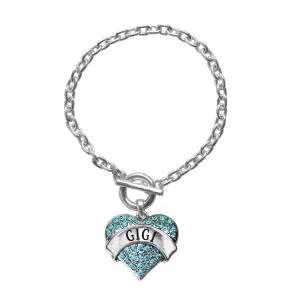 Silver Gigi Aqua Aqua Pave Heart Charm Toggle Bracelet