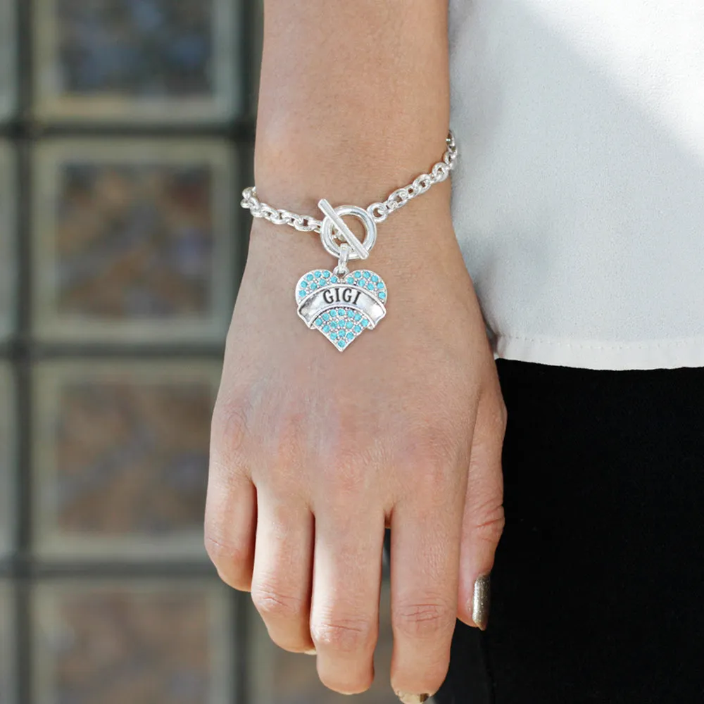 Silver Gigi Aqua Aqua Pave Heart Charm Toggle Bracelet