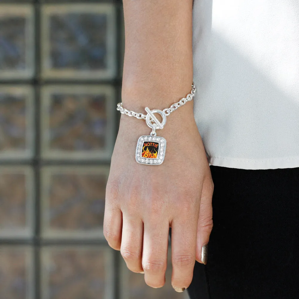 Silver Hottie Square Charm Toggle Bracelet