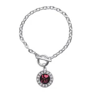 Silver I Love My Cat Circle Charm Toggle Bracelet