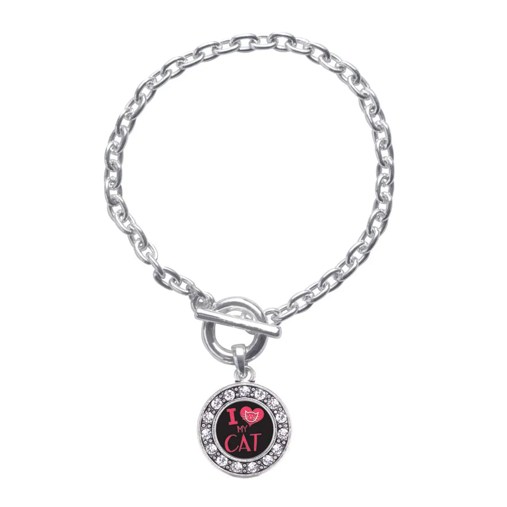 Silver I Love My Cat Circle Charm Toggle Bracelet