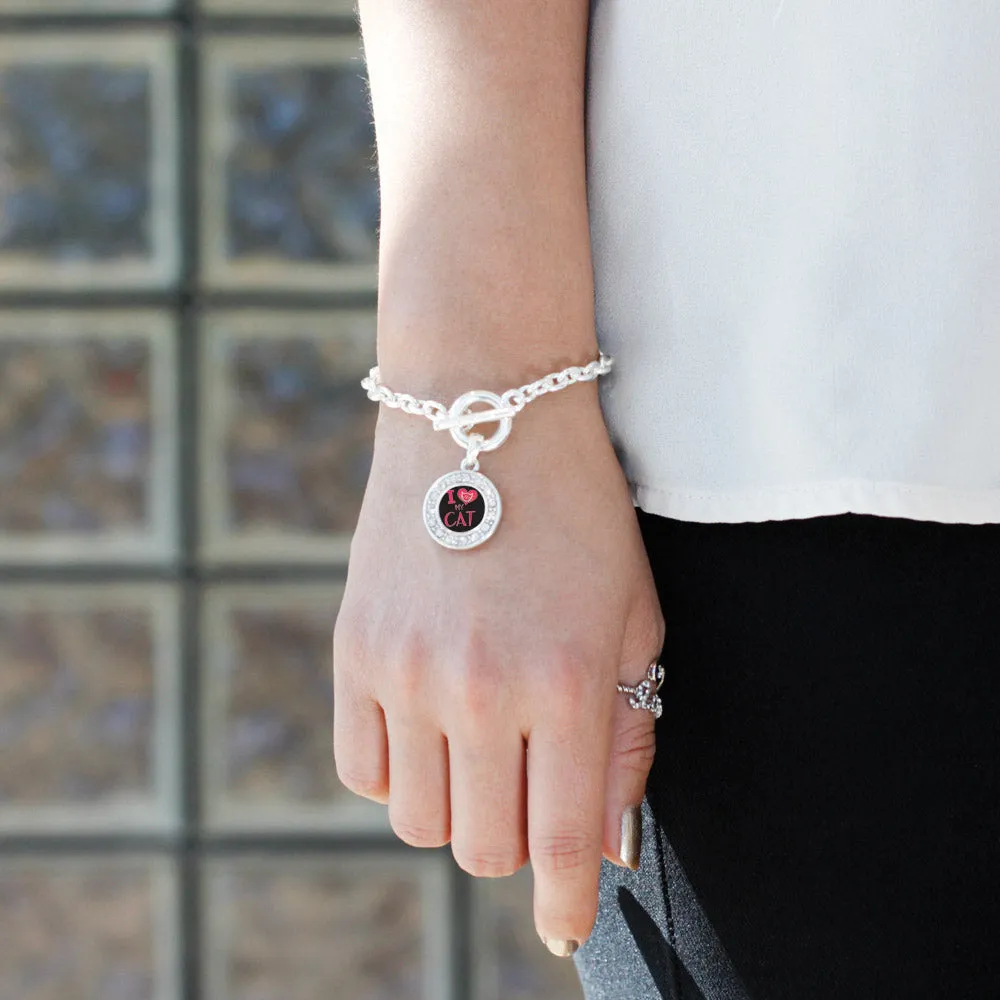 Silver I Love My Cat Circle Charm Toggle Bracelet