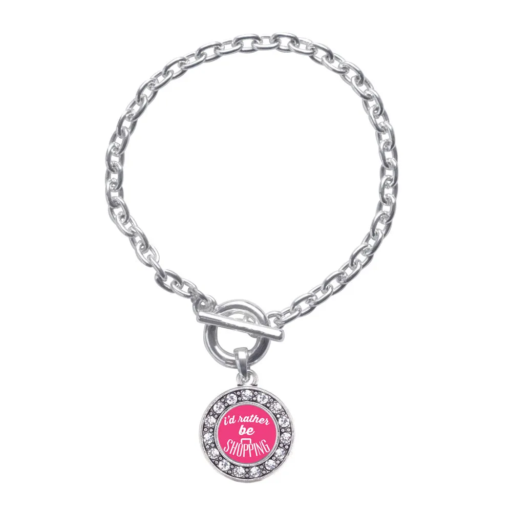 Silver I'd Rather Be Shopping Circle Charm Toggle Bracelet