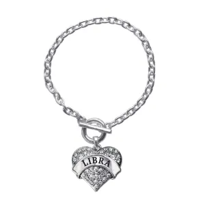 Silver Libra Zodiac Pave Heart Charm Toggle Bracelet