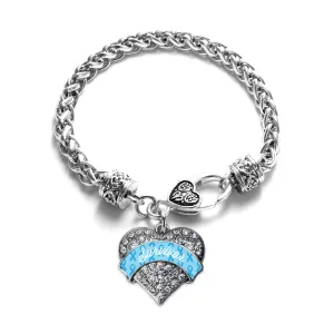 Silver Light Blue Survivor Pave Heart Charm Braided Bracelet
