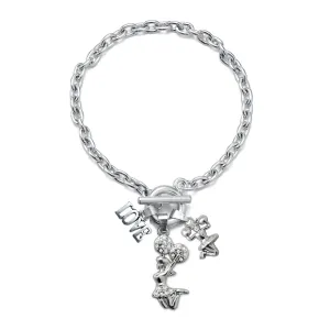 Silver Love Cheerleader Charm Toggle Bracelet
