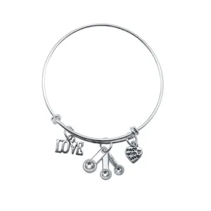 Silver Measuring Spoons Charm Wire Bangle Bracelet