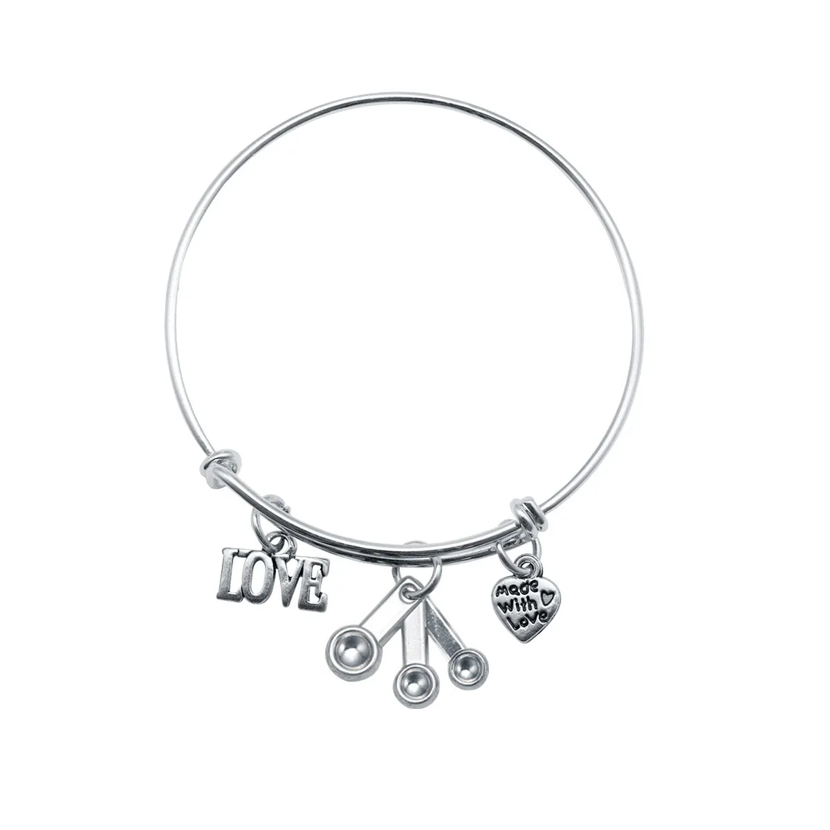 Silver Measuring Spoons Charm Wire Bangle Bracelet
