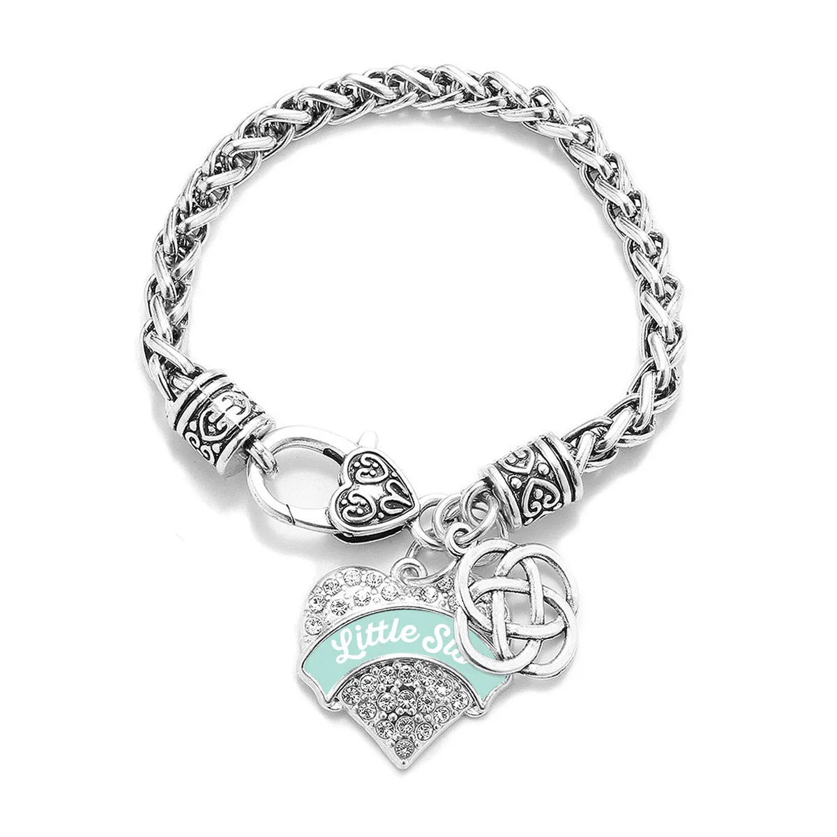 Silver Mint Little Sis Celtic Knot Pave Heart Charm Braided Bracelet