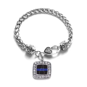 Silver New Hampshire Thin Blue Line Square Charm Braided Bracelet