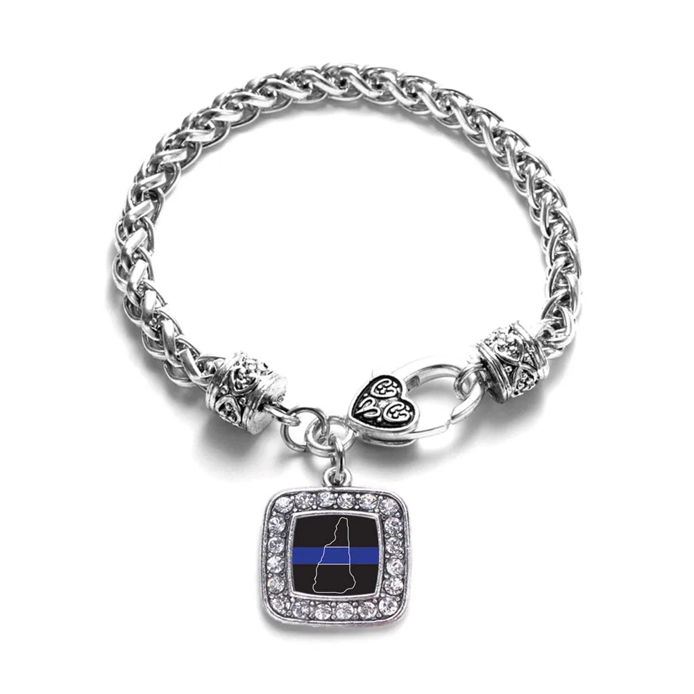 Silver New Hampshire Thin Blue Line Square Charm Braided Bracelet